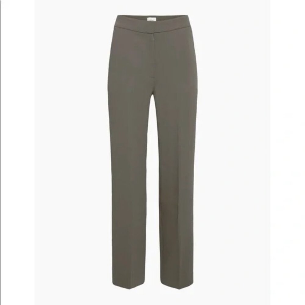 Aritzia Straight-Leg Trousers in Olive Gray